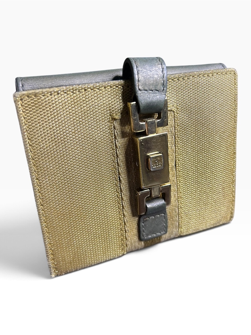 Vintage Gucci Jackie Web Canvas Compact Bifold Piston Wallet - Tom Ford - Gold